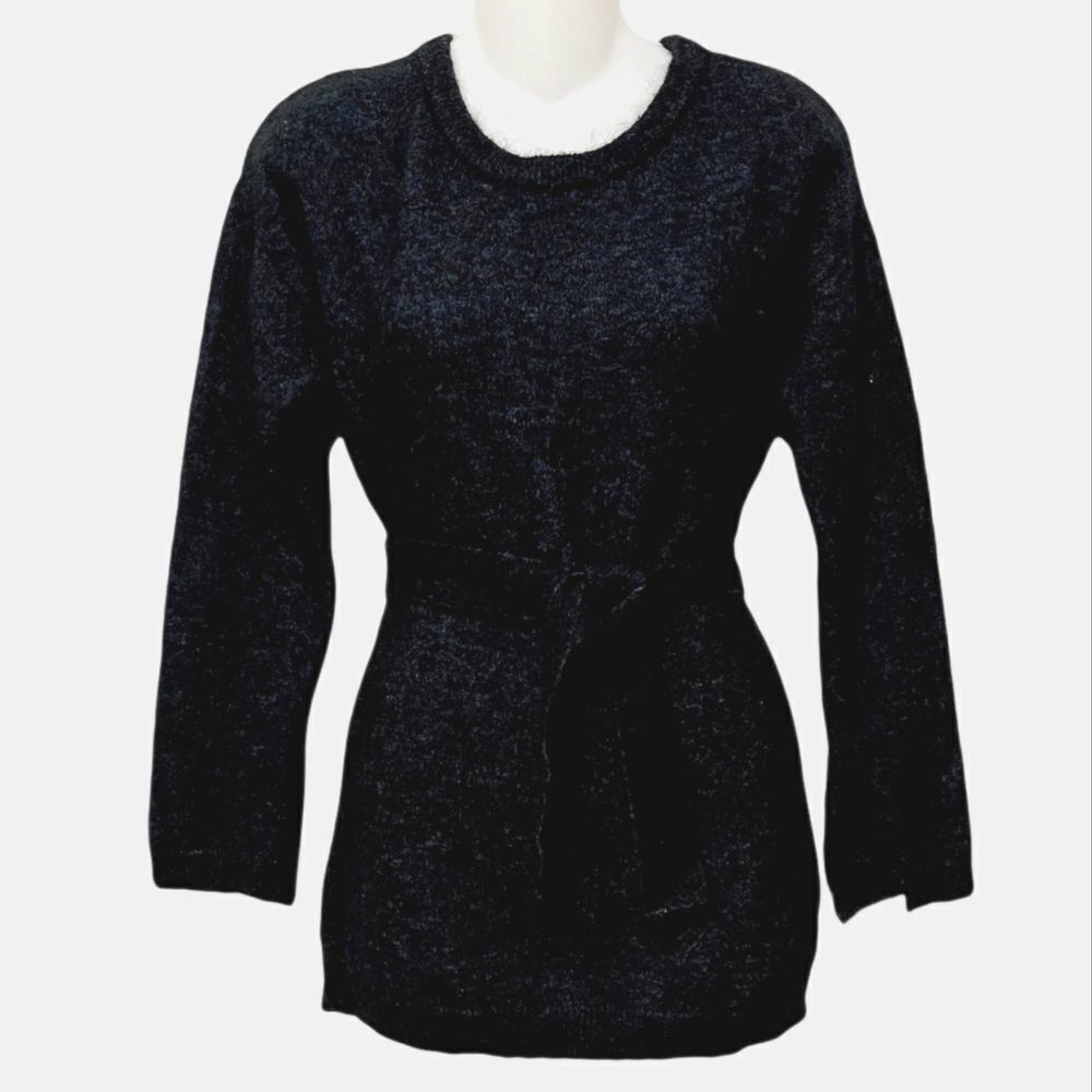 GENUINE PEOPLE Wool Blend Tie Waist Crew Sweater M